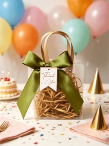5/10pcs Premium Frosted Gift Bag, Thickened Hand-Held Bag, Including Satin Ribbon And 'Thank You' Tag, Lavender Design Valentine Day - Green - View 8