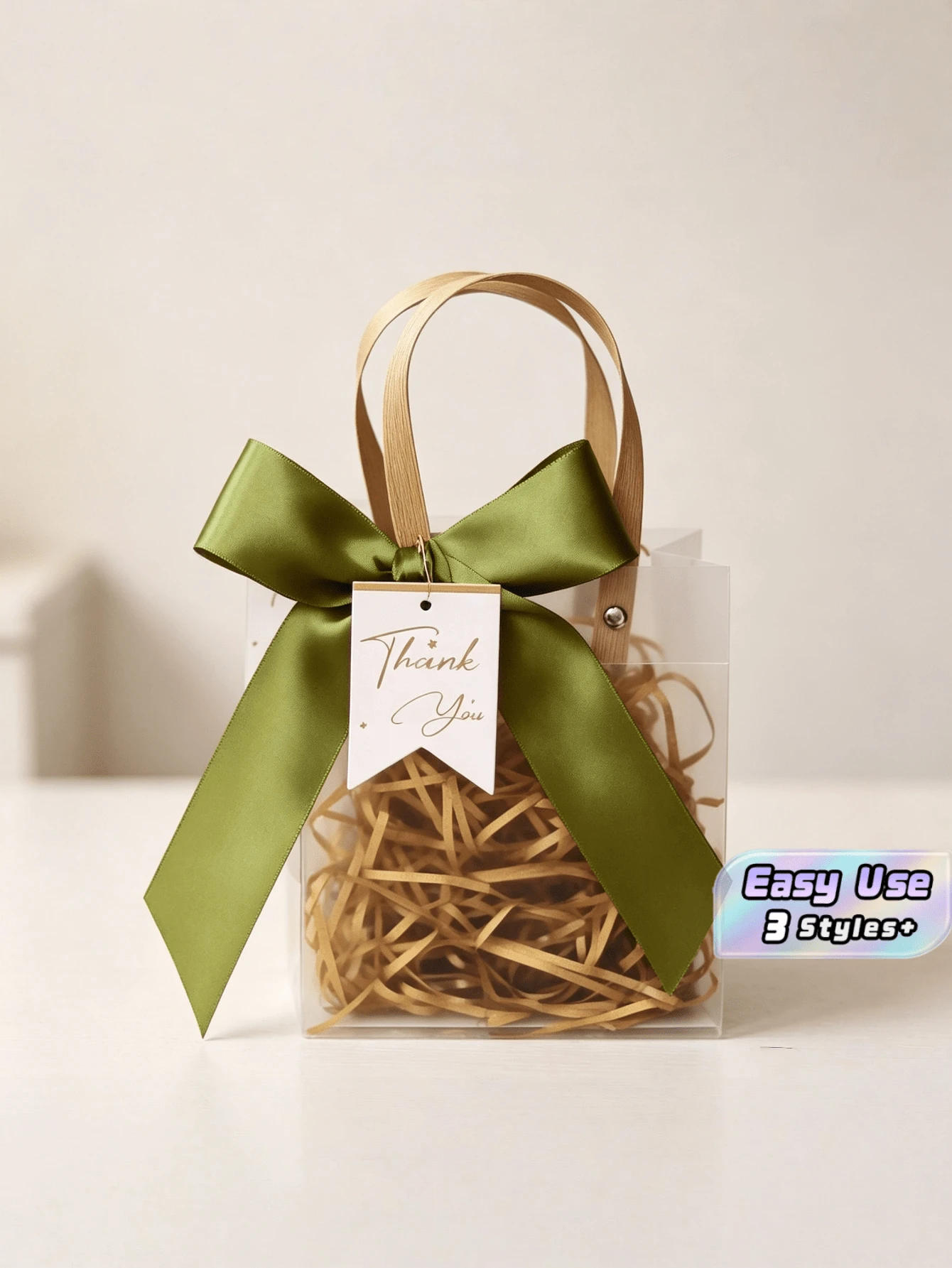5/10pcs Premium Frosted Gift Bag, Thickened Hand-Held Bag, Including Satin Ribbon And 'Thank You' Tag, Lavender Design Valentine Day - Green - View 1
