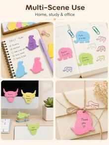 Joivida Cartoon Animal Shaped Sticky Notes Cute Self-Adhesive Memo Pads Journal Decor Stickers Bulk Supply,The Adhesive Pages Write Smoothly Without Ink Smudging, Suited For Journal Layout Marking And Daily Note Taking. - multicolor - View 8