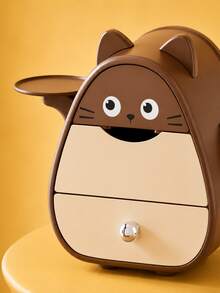 Joivida 1件可愛桌面收納抽屜收納盒，附側邊托盤，多層卡通貓飾品化妝品鑰匙收納盒，適用玄關、臥室、書桌 - 彩色 - 查看 8