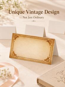 Cirelle Kartu Nama Meja Lipat Bergaya Vintage untuk Pesta Pernikahan, Dihiasi dengan Pola Pinggiran Emas Vintage yang Halus dan Ruang Kosong di Dalam untuk Nama yang Ditulis Tangan. Cocok untuk Pesta Pernikahan. - Beraneka warna - View 10