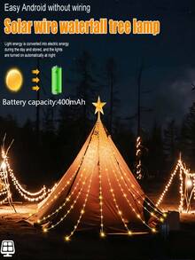 Solar Weihnachtsdekoration Lichter, 200/290 LED Wasserfall Lichterkette mit Stern Baumspitze, 8 Modi IP65 wasserdicht für Innen- und Außenbereich - für Garten, Party, Zuhause, Feiertage (Warmweiß/Mehrfarbig) - Solar Led String Light - Übersicht 8