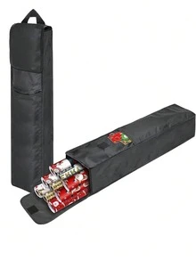 1 Large-Capacity Black Christmas Gift Packaging Bag, PVC Waterproof Wrapping Paper Storage Bag, With Handle, Easy-To-Carry Tubular Container. - Black - View 4