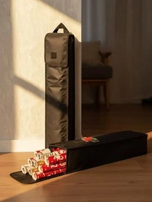 1 Large-Capacity Black Christmas Gift Packaging Bag, PVC Waterproof Wrapping Paper Storage Bag, With Handle, Easy-To-Carry Tubular Container. - Black - View 7