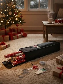 1 Large-Capacity Black Christmas Gift Packaging Bag, PVC Waterproof Wrapping Paper Storage Bag, With Handle, Easy-To-Carry Tubular Container. - Black - View 2