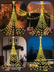 Solar Weihnachtsdekoration Lichter, 200/290 LED Wasserfall Lichterkette mit Stern Baumspitze, 8 Modi IP65 wasserdicht für Innen- und Außenbereich - für Garten, Party, Zuhause, Feiertage (Warmweiß/Mehrfarbig) - Solar Led String Light - Übersicht 6