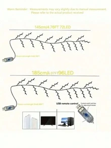 1 قطعة مصباح غصن شجرة اصطناعي بطول 1.8 متر/5.9 قدم، شكل غصن الصفصاف الناعم والمرن، يعمل ب- USB أو البطارية، 8 أوضاع، 96/144 خرزة LED، مناسب لديكور غرفة المعيشة الداخلية & غرفة النوم، إضاءة أجواء حفلات أعياد الميلاد - متعدد الألوان - مشاهدة 3