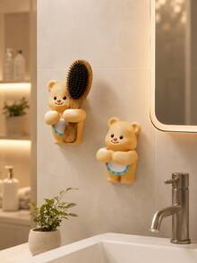 Joivida 1pc Cute Bear Wall-Mounted Razor & Comb Holder, No-Drill Bathroom Storage Rack, Adhesive Organizer For Shower Sink Vanity - Multicolor - View 4