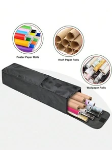 1 Large-Capacity Black Christmas Gift Packaging Bag, PVC Waterproof Wrapping Paper Storage Bag, With Handle, Easy-To-Carry Tubular Container. - Black - View 5