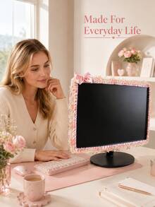 Zazumi Pink Lace Fabric Monitor Frame Cover,Floral Embroidery Computer Screen Surround Sleeve With Bow Pearl,Dustproof Monitor Border Protector,Soft Cloth Screen Decor Frame For Desktop PC Monitor,Decorative Screen Ornament For Bedroom Study Desk Decor - multicolor - View 4