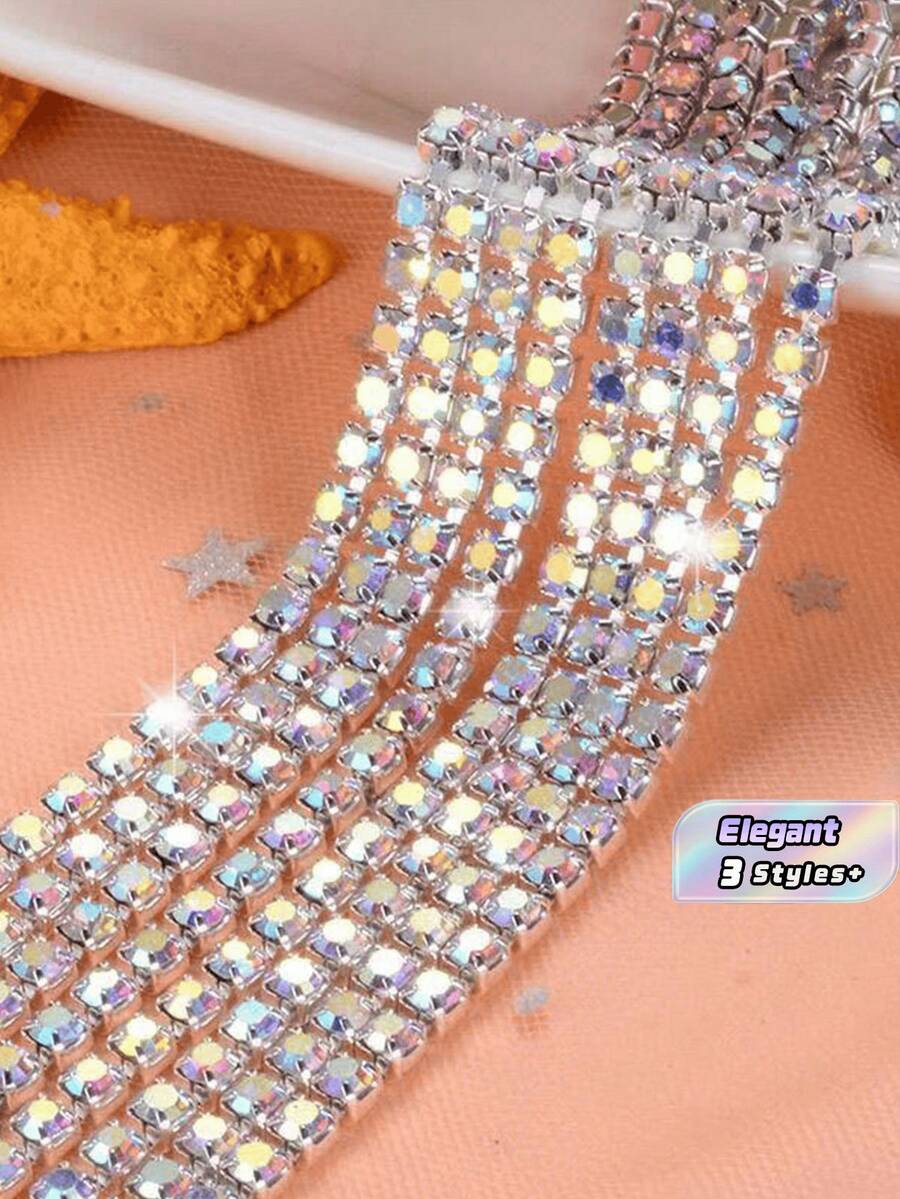 1m/3m/10m Single Row Rhinestone Chain, Multipurpose DIY Crystal Claw Chain For Clothing, Shoes, Bags Decoration - Silver AB - View 1