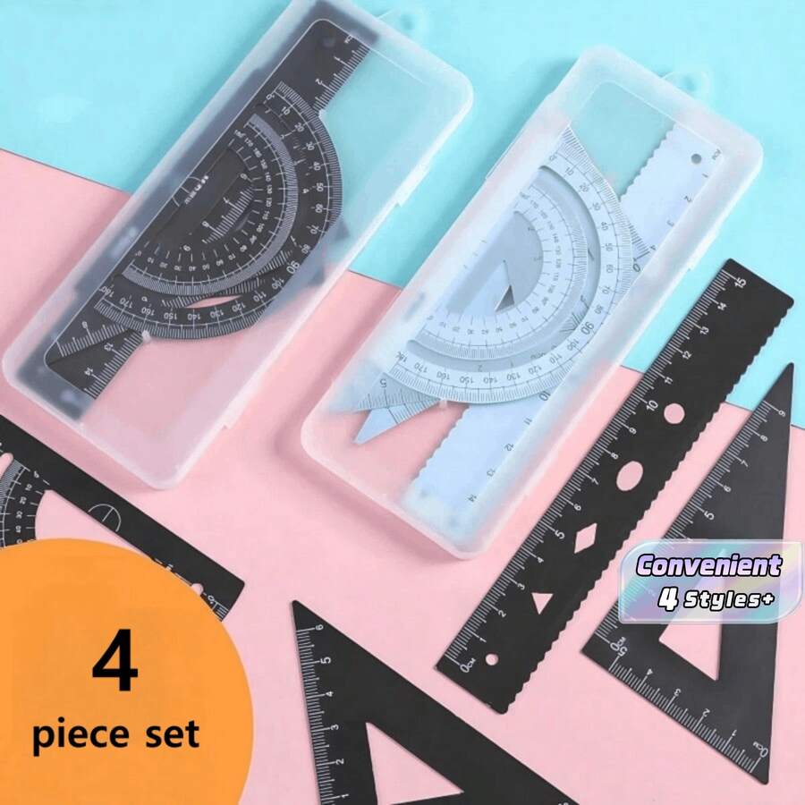 Metal Geometry Ruler Set With Storage Case, Multifunctional Drafting Drawing Tools Kit, Straight Ruler Protractor Triangle Ruler Measuring Supplies For Student School Office - multicolor - View 1