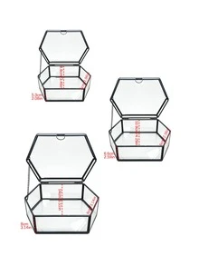 Luxury Black Polygon Glass Jewelry Display Box For Desktop Decor, Retro European Hex Embossed Glass Coasters With Golden Brass Edging, Anti-Slip Dining Table Ornament Mats. - black - View 6