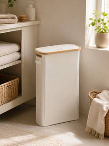 1/2Pcs Modern Minimalist Bamboo Fabric Storage Basket With Lid, Foldable Roll Tissue Toilet Paper Organizer Bin, Multi-Purpose Sundries Holder For Bathroom Bedroom Home Decor - Multicolor - View 4