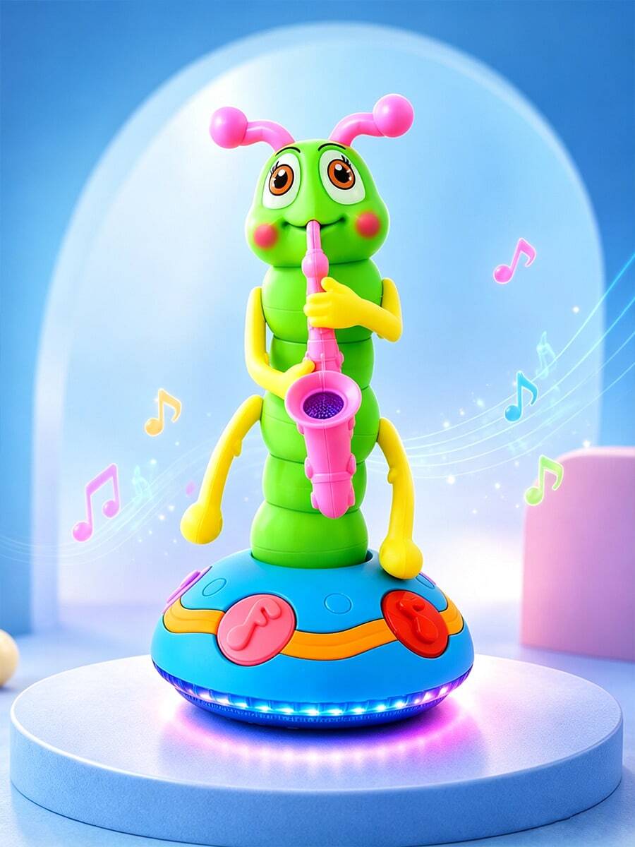 Dancing Sax Musical Caterpillar Light Toy, Auto Swing Rotation With Sound & Color Lights, Cartoon Electric Interactive Toy, Suitable For Kids Over 2 Years Old Daily Play & Gift - Multicolor - View 1