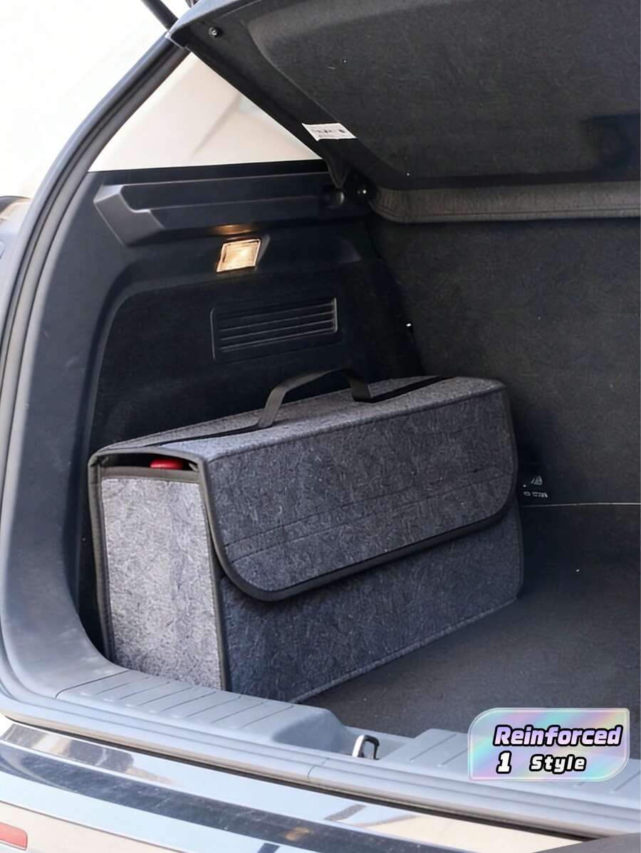 1件裝毛氈布可折疊汽車後車廂收納袋,黑色/灰色,內置模型收納盒,車用收納,車內整潔,時尚收納,加強縫線,蛋形收納盒,後車廂墊,公路旅行與常旅行者必備 - A - 查看 1