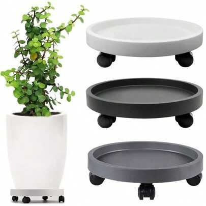 Nampan Pot Bunga Plastik Tahan Lama dengan 4 Roda Halus dan Alas Tebal untuk Dekorasi Rumah - Desain Bundar Berkualitas Tinggi, Cocok untuk Pot Bunga Besar, Pot Tanaman Taman, Penggunaan Dalam/Luar Ruangan Taman, Dekorasi Taman, Perabot Taman