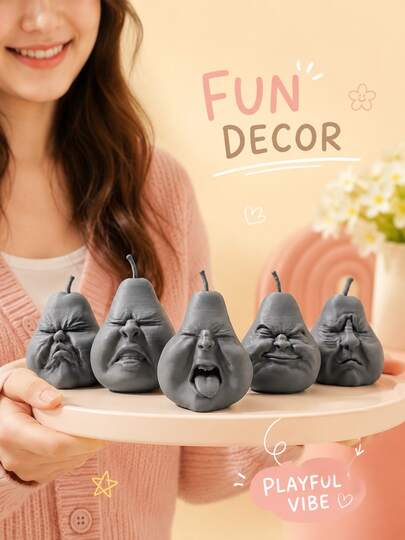 superFUNNYmarket 1 buah Ornamen Wajah Buah Pir Lucu, Figur Buah Mini Unik dengan Wajah Ekspresif, Dekorasi Meja & Rak Buku yang Menggemaskan untuk Rumah, Kantor, Kamar Tidur, Asrama, Meja Kopi, Suvenir Pesta, Ulang Tahun, Pesta Pindah Rumah & Hadiah Unik