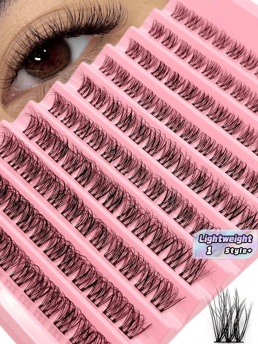 1pc 10 Rows D Curl Wispy Soft Lightweight Fluffy Crisscross Natural Lash Clusters Individual Lashes DIY Eyelash Extension Reusable Easy Apply Daily Party Makeup Gift - D - View 1