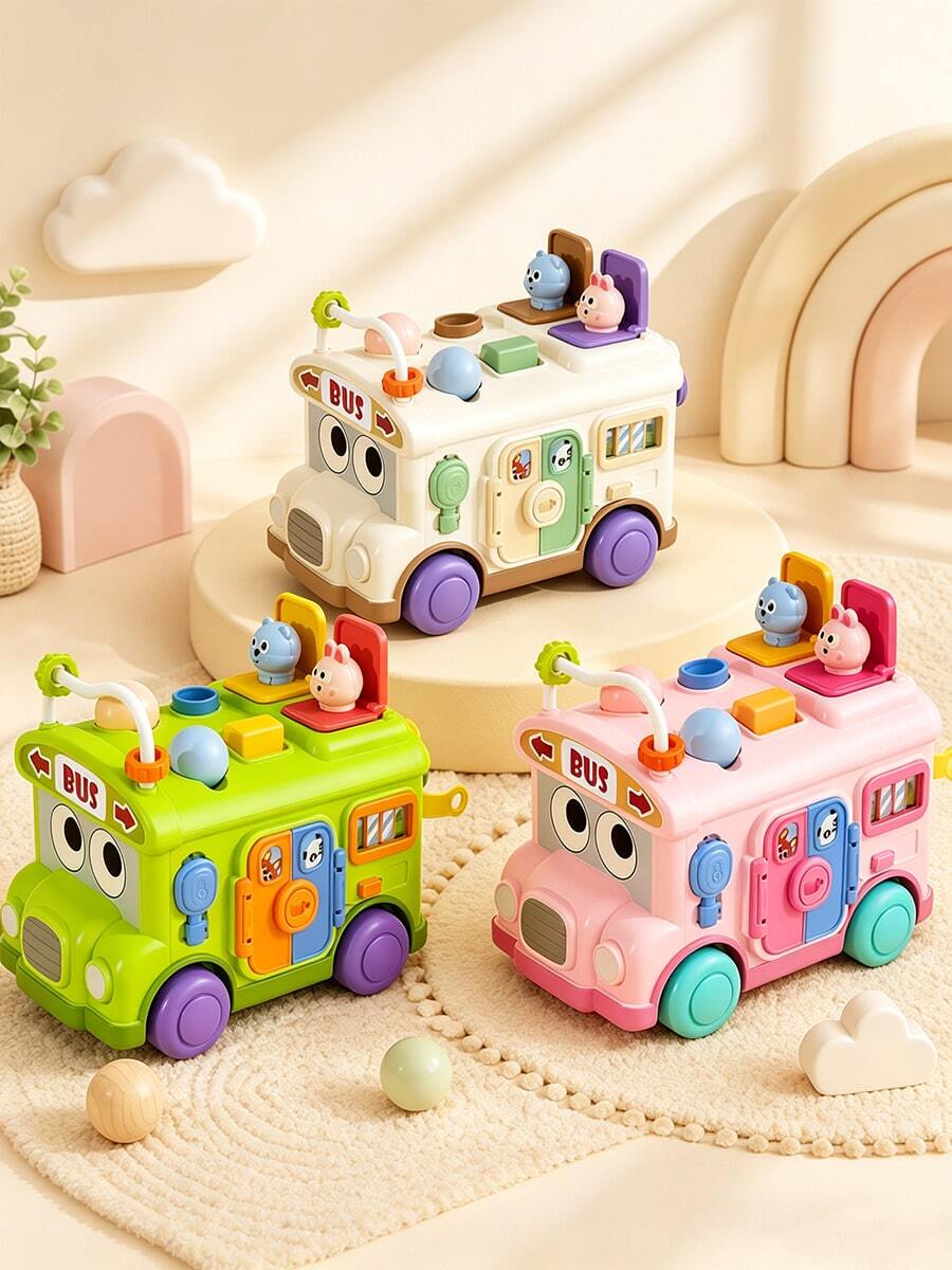 Multifunctional Activity Bus Toy For 10M+ Babies, Shape Sorting Push Car With Pop-Up Animals & Colorful Buttons, Fun Interactive Plaything For Kids, Suitable For Daily Play & Gift - Multicolor - View 1