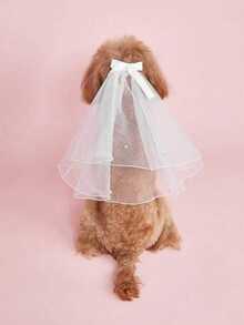 Pet Wedding Dress & Headband Set For Cats & Dogs - White - View 1