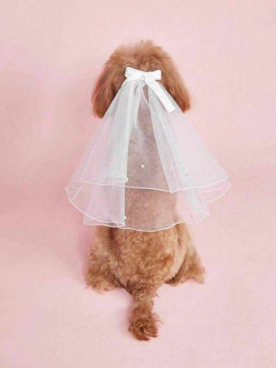 Pet Wedding Dress & Headband Set For Cats & Dogs - White - View 1