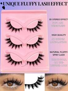 3 Pairs Cat Eye Spike Wet Look 3D Manga Lashes Lightweight Fluffy For Cosplay Anime Thai Extension Daily Date Masquerade Party Makeup Gift - Cat Eye Lashes - View 4
