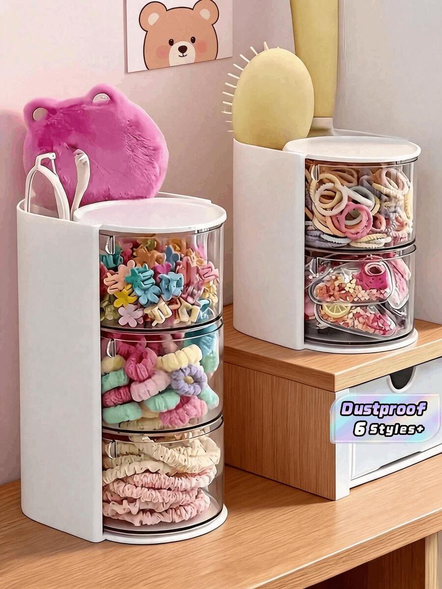 Multi-Layer Dustproof Makeup Brush Holder Organizer, Clear Drawer Cosmetic Storage Box For Hair Ties Clips Headbands Rubber Bands, Countertop Vanity Bathroom Dresser Hair Accessory Storage Caddy - Multicolor - View 1
