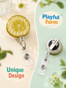 superFUNNYmarket 1/2pcs Funny Pickle Retractable Badge Reel, Cute Pickle Slice ID Badge Holder With Clip, Portable Name Tag Card Reel For Nurse, Teacher, Office Worker, Student, Work Badge & Daily Use - multicolor - View 7