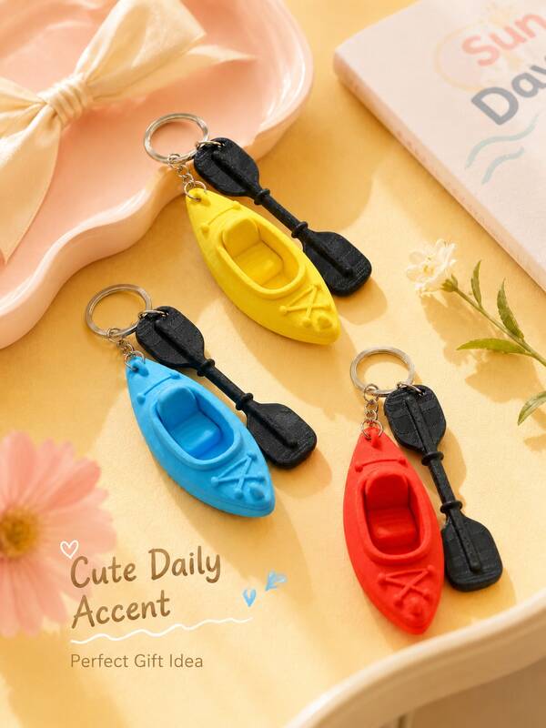 superFUNNYmarket 1Pc Mini Kayak Paddle Keychain, Sports Canoe Boat Shaped Key Ring Pendant, Creative Backpack Bag Charm Car Key Holder Decor Ornament, Multifunctional Outdoor Sports Souvenir Small Gift For Kayaking Lovers, Available In Red Yellow Blue Three Colors