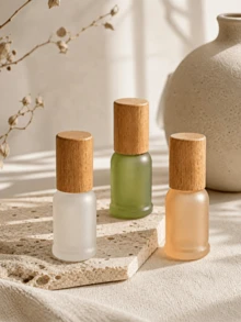 Madebyblanc 1/3 Reusable Perfume Essential Oil Bottle, Portable Travel Perfume Bottle, Morandi Split Bottle, Suitable For DIY Perfume And Aromatherapy, Holiday Birthday Gift (The Lid Is Made Of Wood, The Actual Lines And Colors Are Slightly Different) - Multicolor - View 1