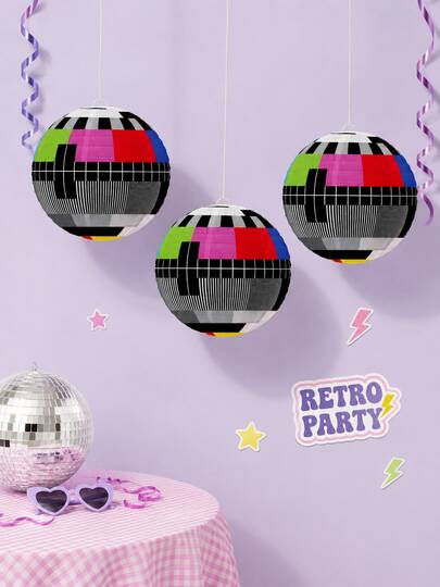superFUNNYmarket 1Pc/2Pcs 25cm Retro TV Paper Lantern, Vintage Television Hanging Decoration, Round Foldable Party Lantern For Bedroom, Living Room, Birthday, Festival, Photo Booth, Shop Display & Home Decor