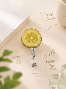 superFUNNYmarket 1/2pcs Funny Pickle Retractable Badge Reel, Cute Pickle Slice ID Badge Holder With Clip, Portable Name Tag Card Reel For Nurse, Teacher, Office Worker, Student, Work Badge & Daily Use - multicolor - View 2