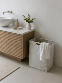 Cesto per il bucato in bambù con ruote da 60L con coperchio, dotato di sacchetto per il bucato rimovibile, design pieghevole con manico. Cesto extra grande e pieghevole per i panni sporchi, pratico contenitore per lo stoccaggio del bucato domestico - Multicolore - Visualizzare 4