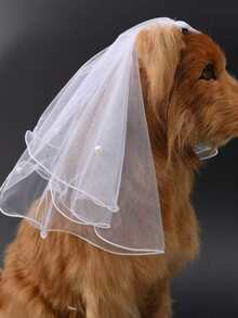 Pet Wedding Dress & Headband Set For Cats & Dogs - White - View 4