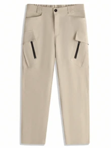 Manfinity Homme Celana Pria Berikat Kantong Zip Plain Casual - Khaki - View 6