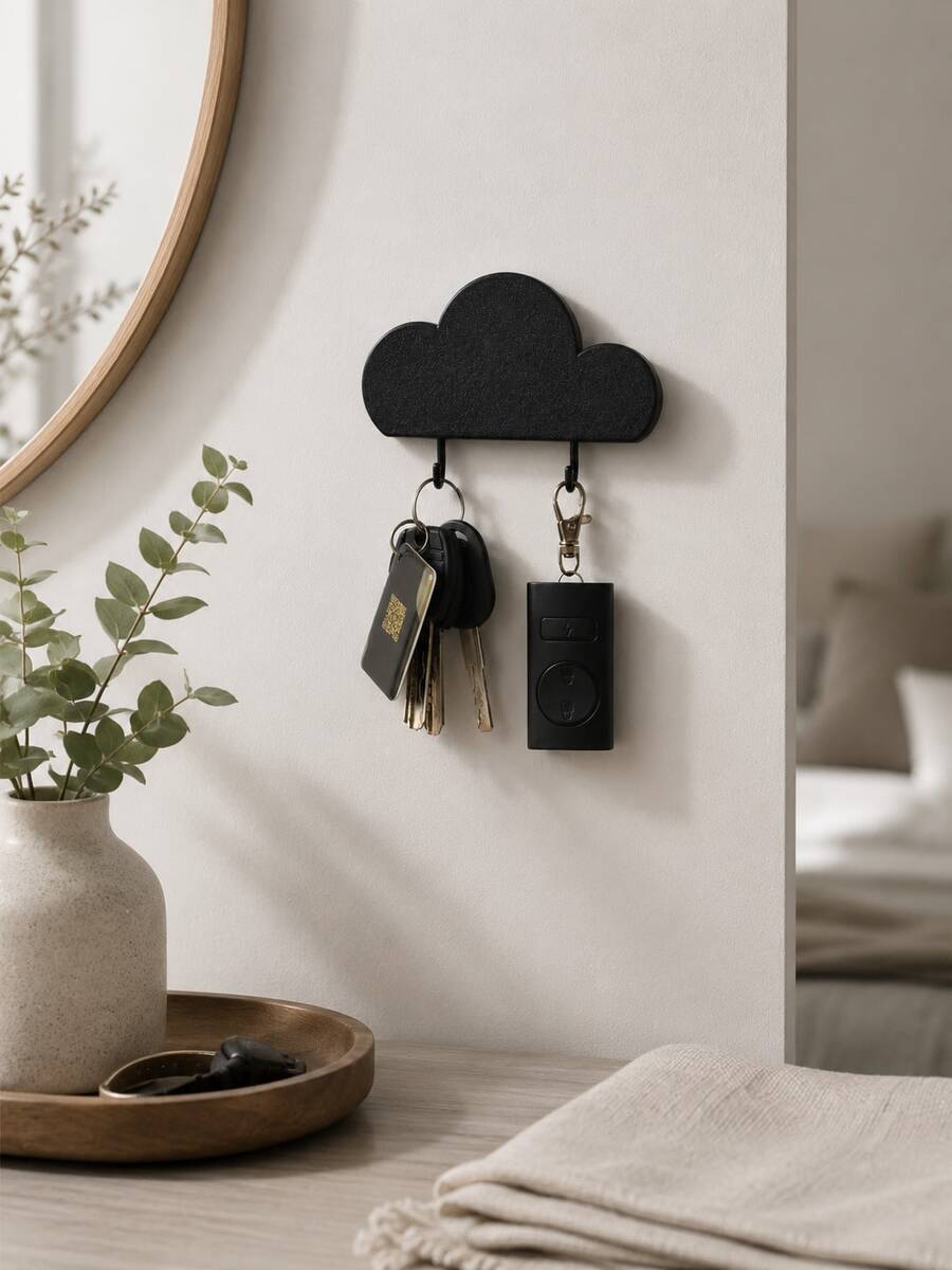 Madebyblanc Cloud Shaped Wall Mount Key Holder, No Drill Self Adhesive Entryway Storage Hook Rack, Multi-Hook Wall Organizer For Keys Hair Accessories Small Daily Goods, Minimalist Wall Decor Hanging Rack For Hallway Bedroom Desk Household Storage Arrangement - Multicolor - View 1