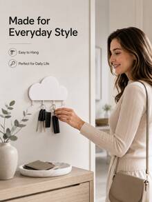 Madebyblanc Cloud Shaped Wall Mount Key Holder, No Drill Self Adhesive Entryway Storage Hook Rack, Multi-Hook Wall Organizer For Keys Hair Accessories Small Daily Goods, Minimalist Wall Decor Hanging Rack For Hallway Bedroom Desk Household Storage Arrangement - Multicolor - View 8