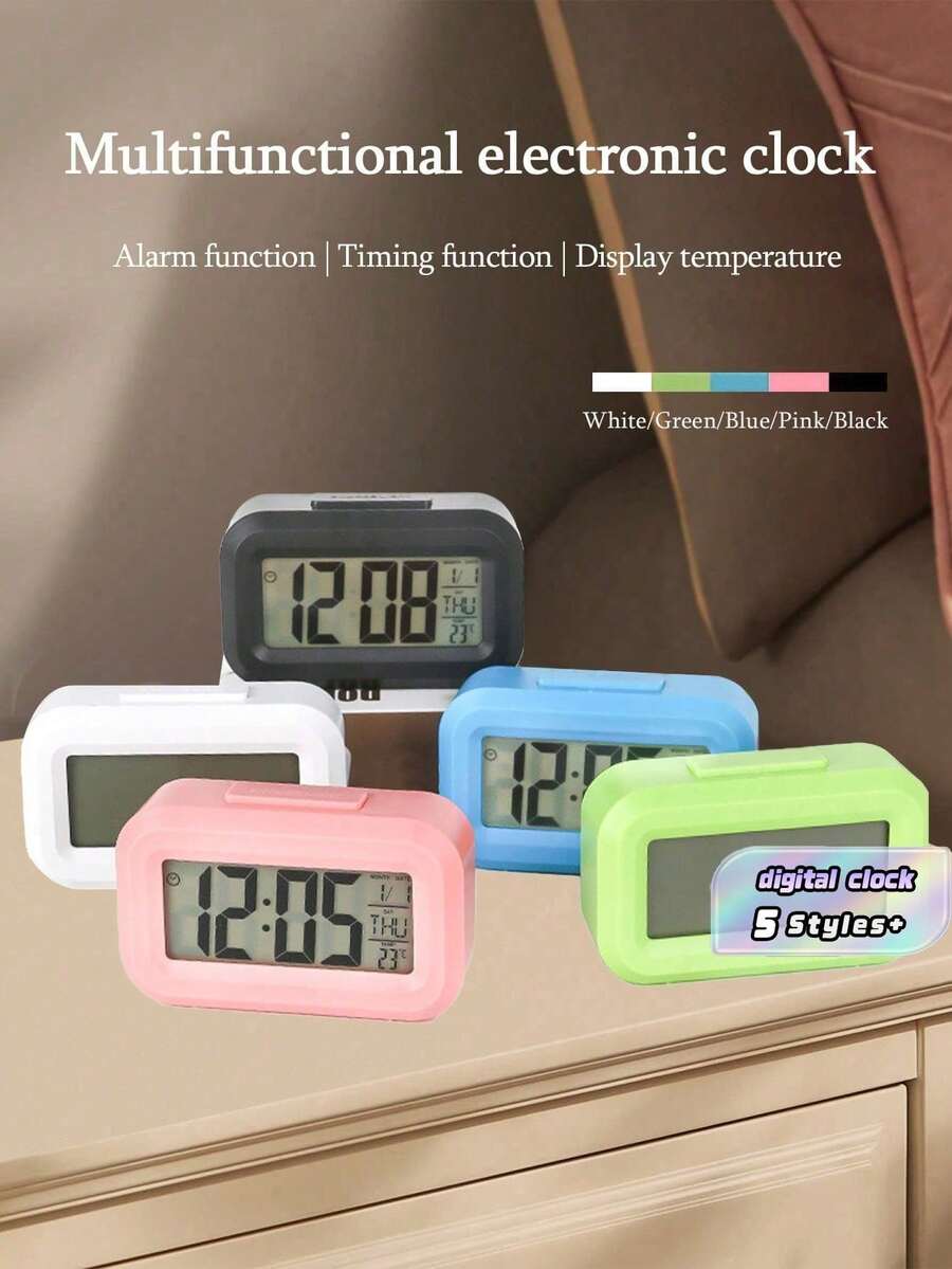 LED Square&Round Alarm Clock,New Popular Ins Style Student Alarm Clock, New Electronic Clock With Smart, Multi-Function. Soft Light Eye Protection, Romantic Night Lighting. Batteries Not Included, Requires 2 AA Batteries. - Multicolor - View 1