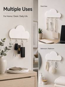 Madebyblanc Cloud Shaped Wall Mount Key Holder, No Drill Self Adhesive Entryway Storage Hook Rack, Multi-Hook Wall Organizer For Keys Hair Accessories Small Daily Goods, Minimalist Wall Decor Hanging Rack For Hallway Bedroom Desk Household Storage Arrangement - Multicolor - View 7