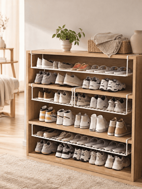 Haus Hana 1pc Multi-Layer Iron Shoe Rack, Foldable Hanging Shoe Organizer, Space Saving Vertical Shoe Storage Shelf, Style No Drill Wall Mount Shoe Holder, Portable Stackable Shoe Cabinet, Home Storage Organizer For Bedroom Living Room Corridor Dormitory Apartment Entryway, Ideal Gift For Father's Day Eid Al-Adha Household Storage Decoration(Black/White)