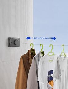 1PcsInvisible Wall Mount Retractable Laundry Clothesline, Punch-Free 304 Stainless Steel Windproof Double Line Clothes Drying Rack For Balcony & Outdoor. - Multicolor - View 2