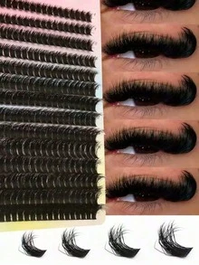 14 Rows D Curl Lightweight Lash Clusters Fluffy Soft Individual Lashes DIY Eyelash Extension Natural Volume Look Reusable For Daily Party Makeup Gift Beauty Tool - D - View 4