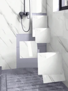 14pcs Glossy Ceramic Tile Stickers Waterproof Aluminum Composite Wallpaper Peel And Stick Marble Pattern Black White Gray For Bathroom Kitchen Backsplash Floor Rug Wall Decor Home Renovation Fall - multicolor - View 3