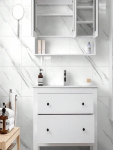 14pcs Glossy Ceramic Tile Stickers Waterproof Aluminum Composite Wallpaper Peel And Stick Marble Pattern Black White Gray For Bathroom Kitchen Backsplash Floor Rug Wall Decor Home Renovation Fall - multicolor - View 9