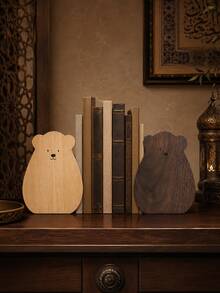 Cirelle 2pcs Cartoon Bear Shaped Walnut Book Ends, Anti-Slip Stable Base Book Stopper, Heavy Duty Book Support Holder For Books Magazines, Minimalist Tabletop Storage Decor For Bedroom Study Library, Lovely Present For Students Book Lovers - Multicolor - View 10
