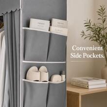 A Portable And Simple Wardrobe For Home Bedrooms, Equipped With A Hanging Area And Multi-Layer Storage Racks. The Top Is Designed For Storage, And The Steel Pipe Frame Is Durable And Stable. It Is An Essential Storage Cabinet For Organizing Clothes - Multicolor - View 7