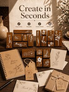 Cirelle 6 Pcs Round & Square Blessing Stamp, Wooden Vintage Pattern Lace Stamp, Valentine's Day Blessing Words Series Stamp For Scrapbook, Photo Album And Diary - multicolor - View 4