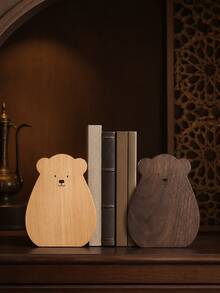 Cirelle 2pcs Cartoon Bear Shaped Walnut Book Ends, Anti-Slip Stable Base Book Stopper, Heavy Duty Book Support Holder For Books Magazines, Minimalist Tabletop Storage Decor For Bedroom Study Library, Lovely Present For Students Book Lovers - Multicolor - View 11