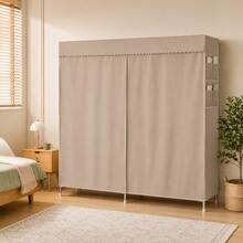 A Portable And Simple Wardrobe For Home Bedrooms, Equipped With A Hanging Area And Multi-Layer Storage Racks. The Top Is Designed For Storage, And The Steel Pipe Frame Is Durable And Stable. It Is An Essential Storage Cabinet For Organizing Clothes - Multicolor - View 4